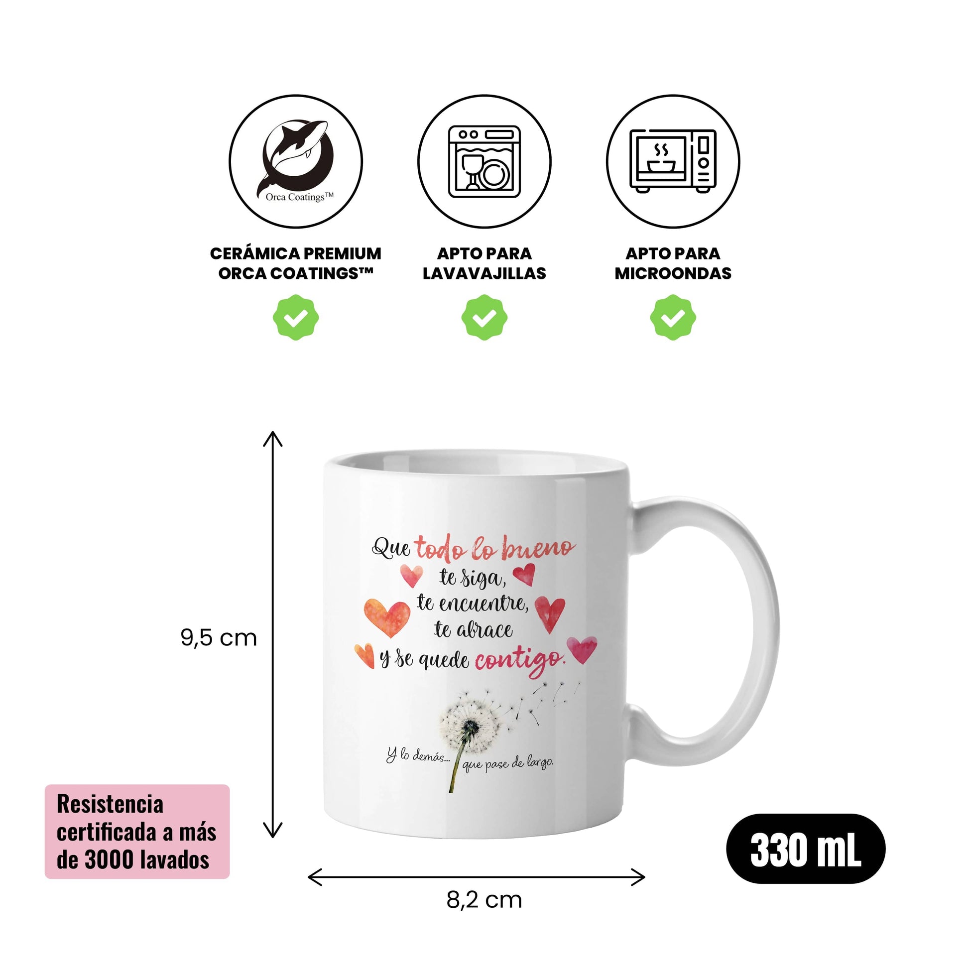 Taza Que todo lo bueno te siga, te encuentre, te abrace y se quede contigo (tonos cálidos)