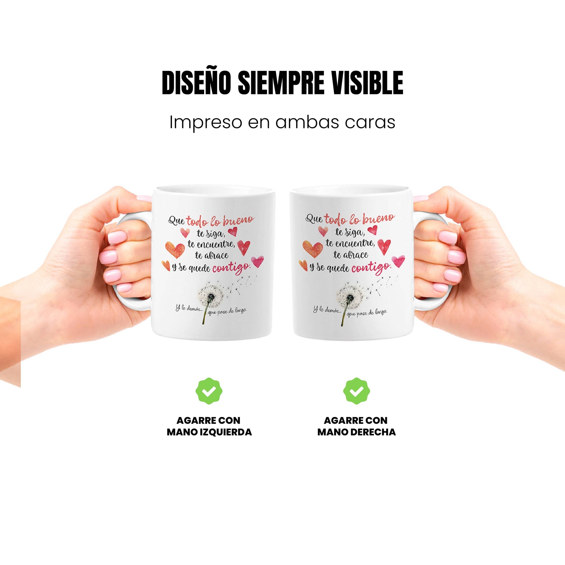 Taza Que todo lo bueno te siga, te encuentre, te abrace y se quede contigo (tonos cálidos)