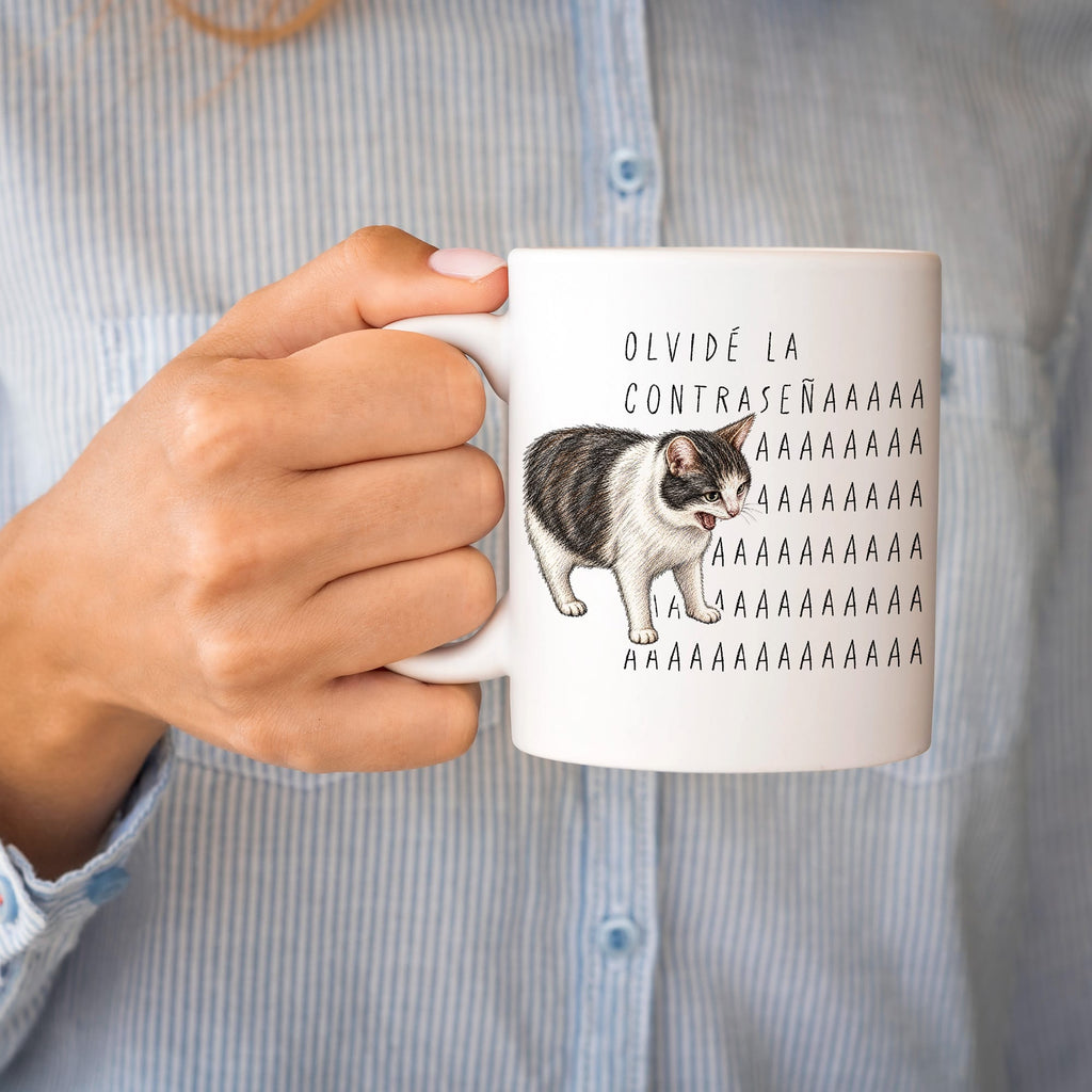 Taza Olvidé la contraseñaaaa (screaming cat meme)