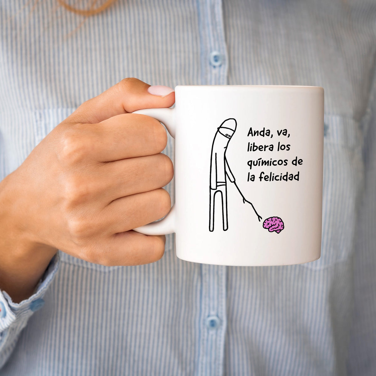 Taza Anda, va, libera los químicos de la felicidad