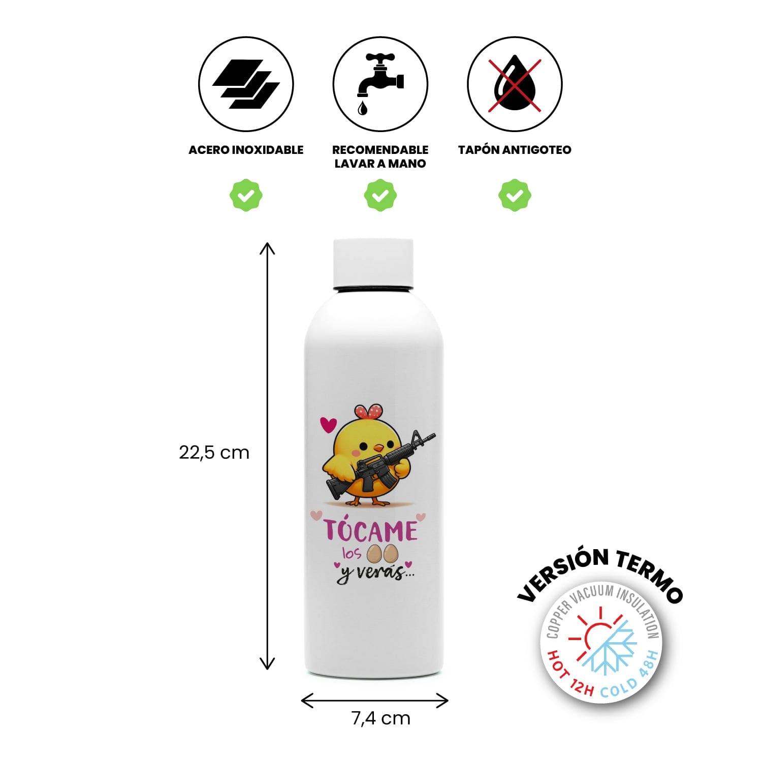 Botella Tócame los huevos y verás