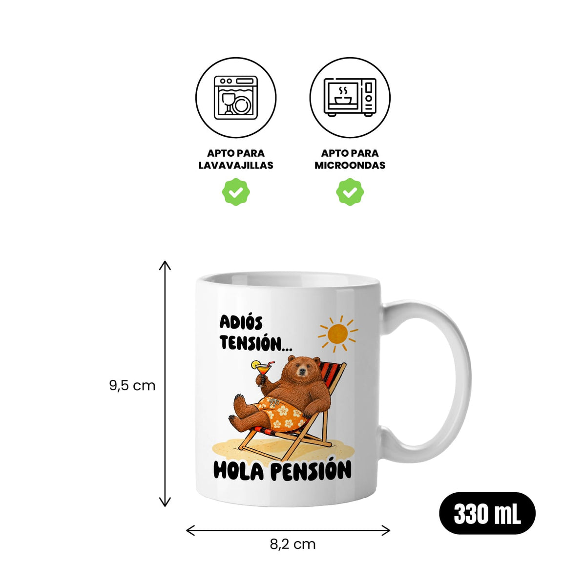 Taza Adiós, tensión. Hola pensión (oso)