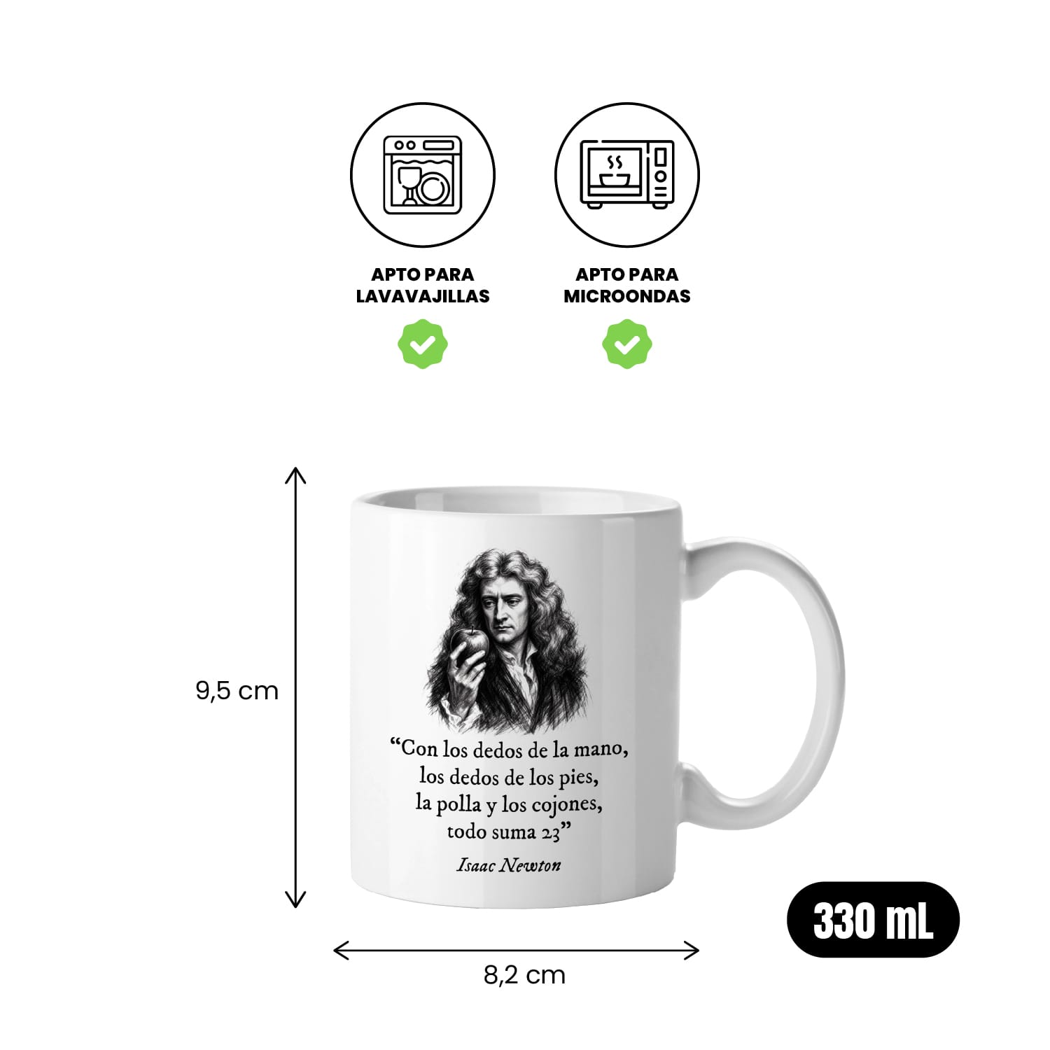 Taza Con los dedos de la mano, los dedos de los pies, la polla y los cojones todo suma 23. Newton