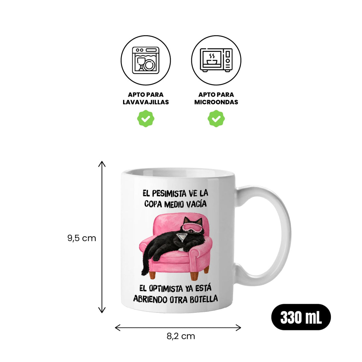 Taza El pesimista ve la copa medio vacía. El optimista ya está abriendo otra botella