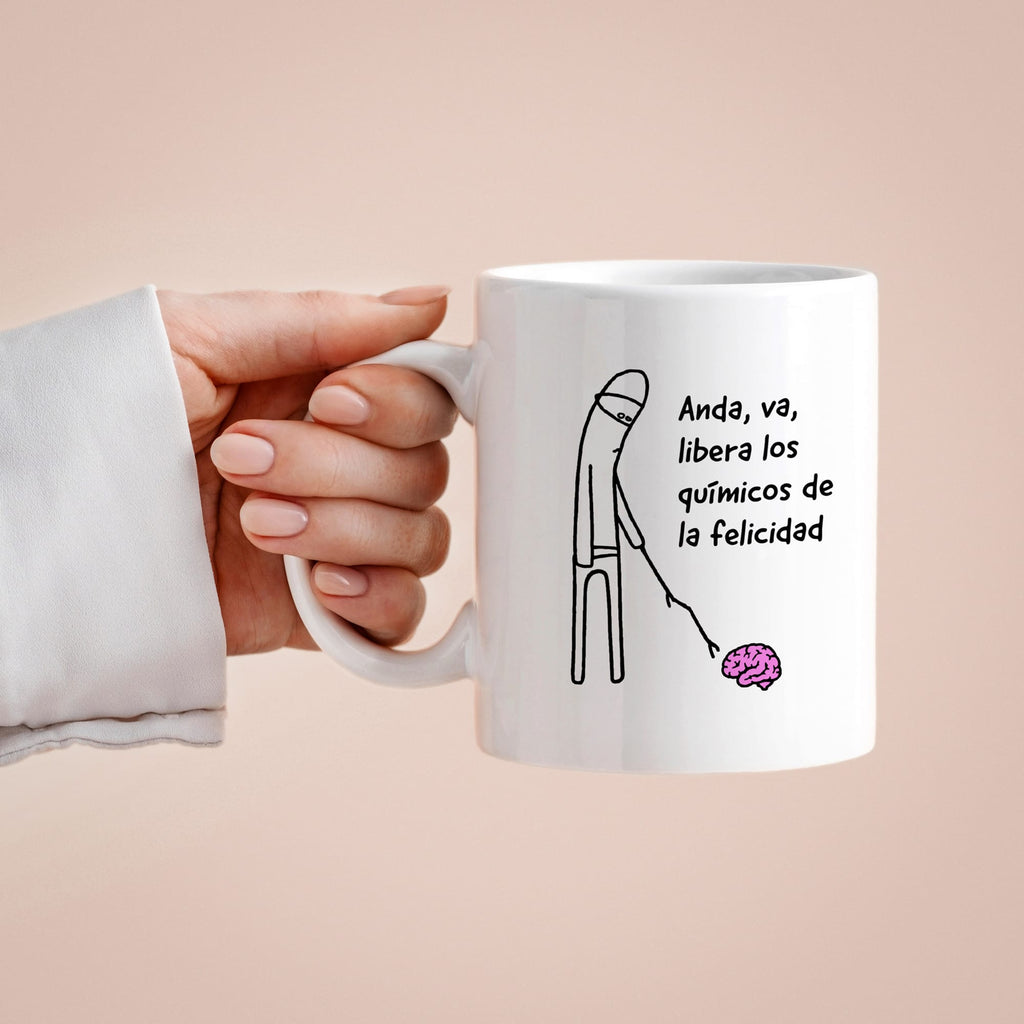 Taza Anda, va, libera los químicos de la felicidad