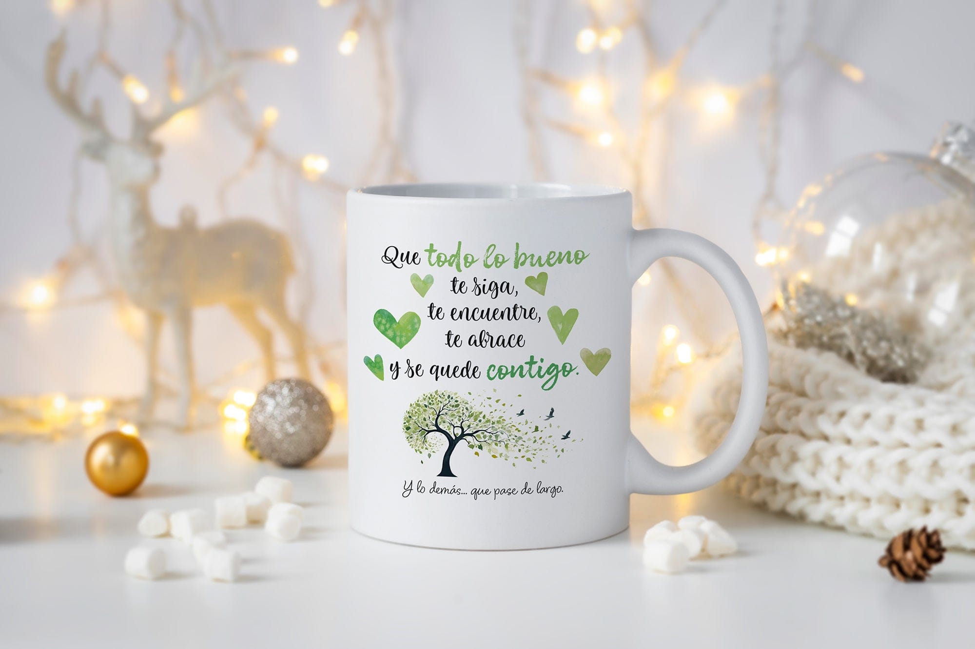 Taza Que todo lo bueno te siga, te encuentre, te abrace y se quede contigo (Tonos verdes)