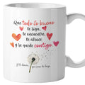 Taza Que todo lo bueno te siga, te encuentre, te abrace y se quede contigo (tonos cálidos)