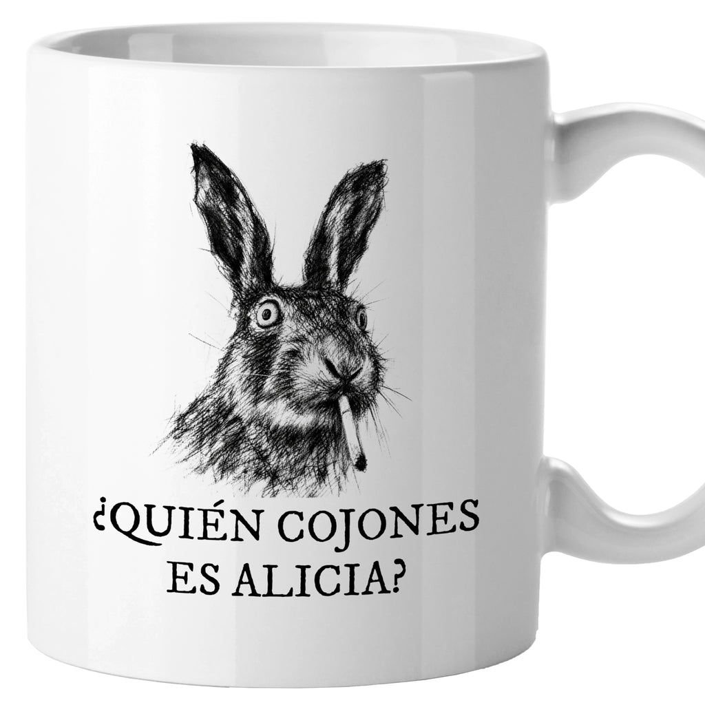 Taza ¿Quién cojones es Alicia? Conejo de Alicia en el País de las Maravillas