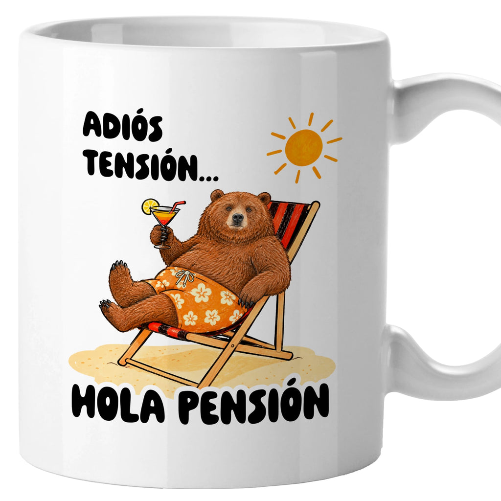 Taza Adiós, tensión. Hola pensión (oso)
