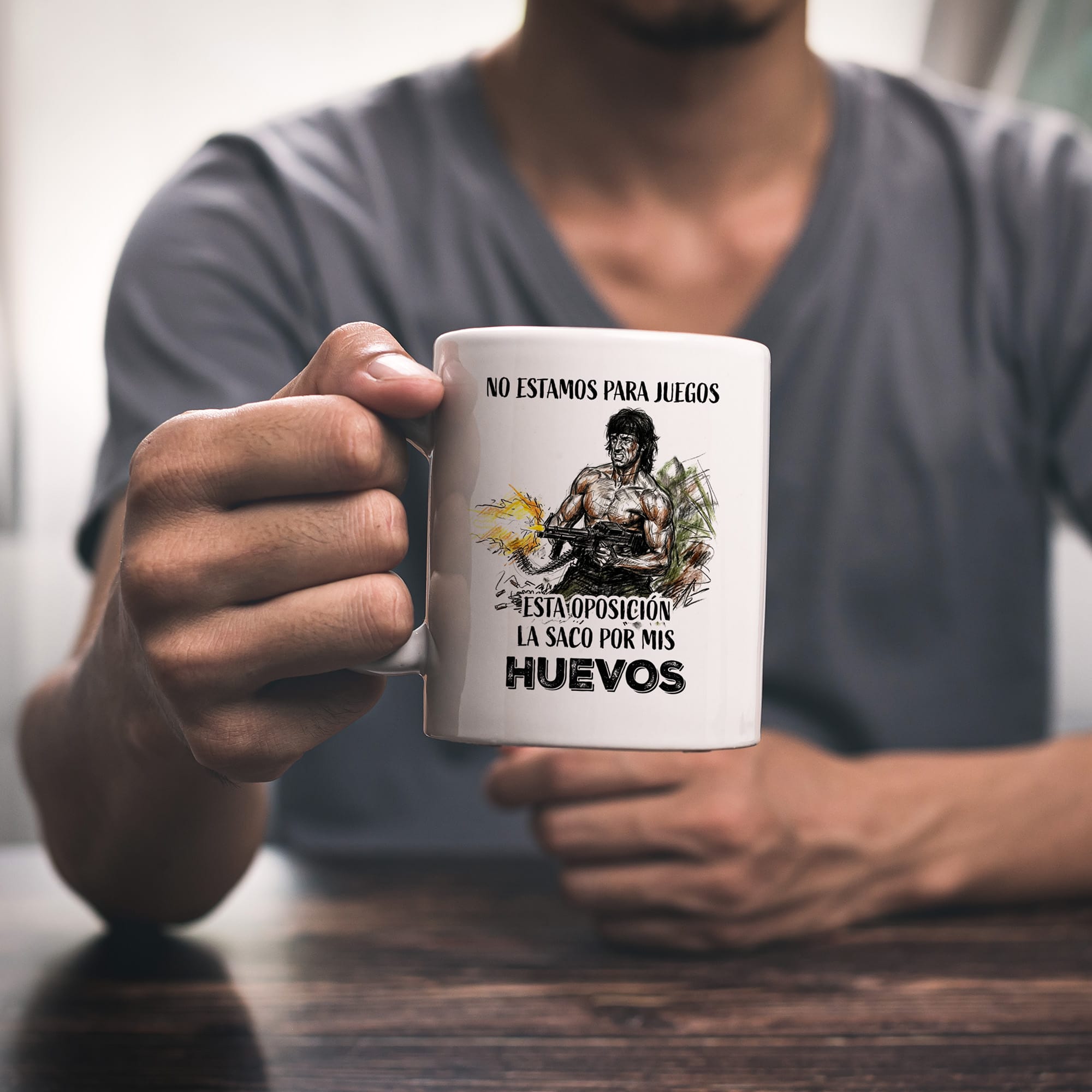 Taza No estamos para juegos, esta oposición la saco por mis huevos