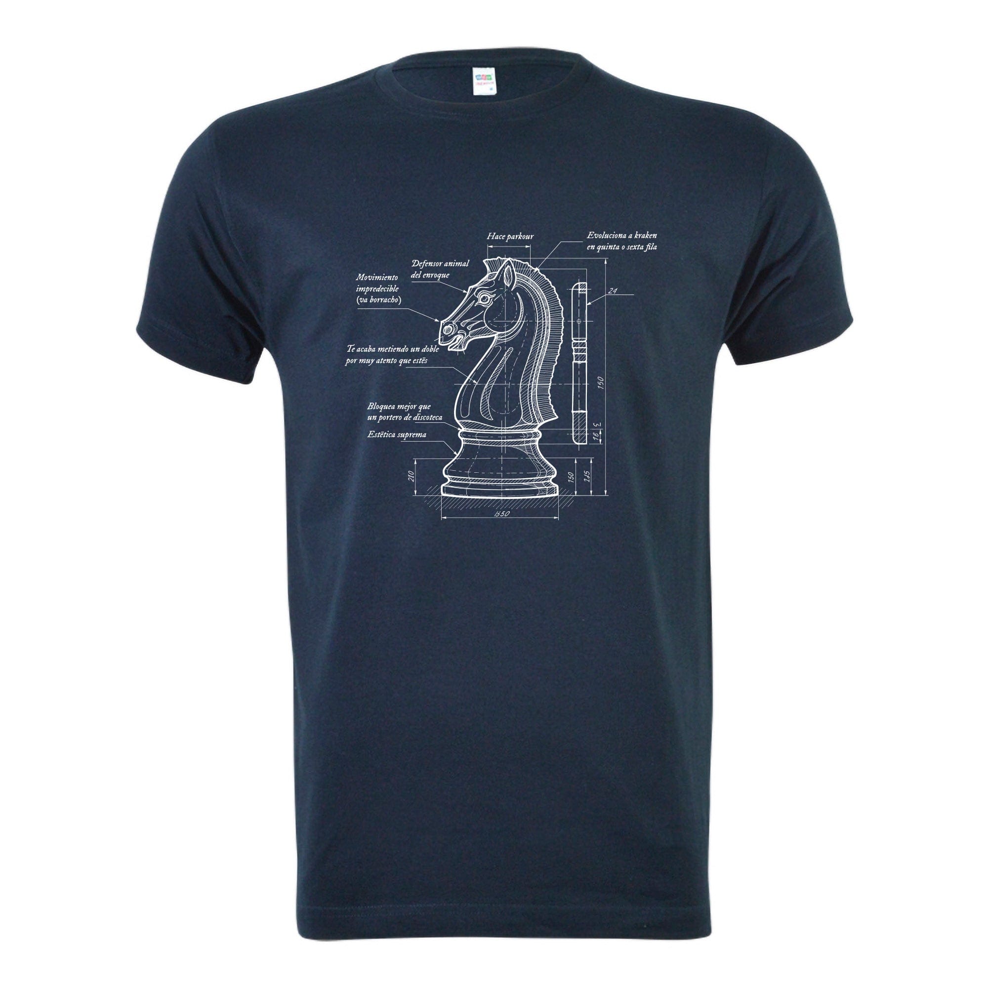 camiseta ajedrez caballo diseno industrial azul marino