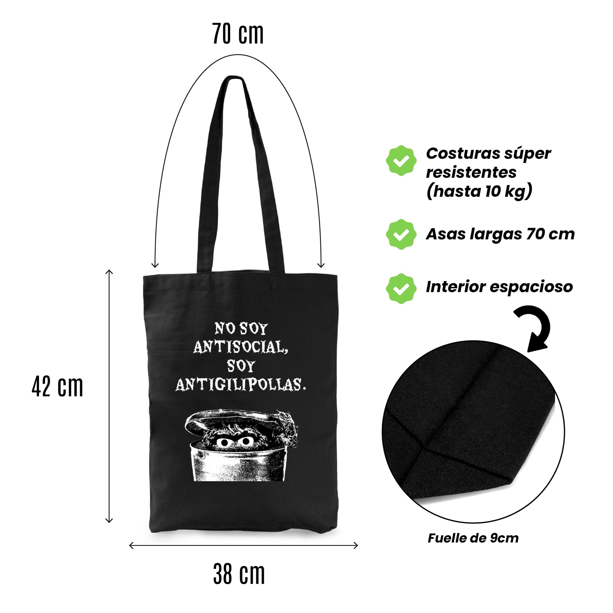 Tote bag No soy antisocial, soy antigilipollas